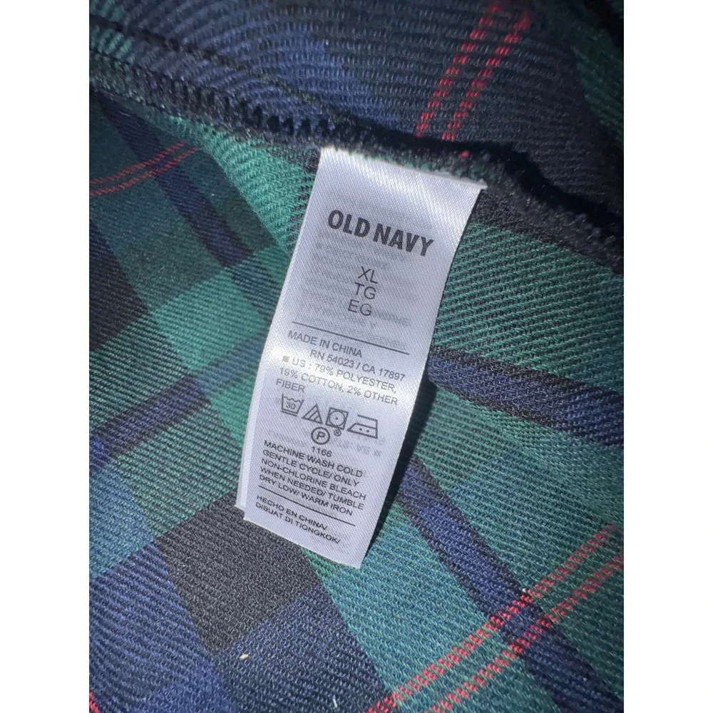 (CL) Old Navy Pet Flannel Shirt Green Navy Plaid Dog Cat Clothes XL NWT